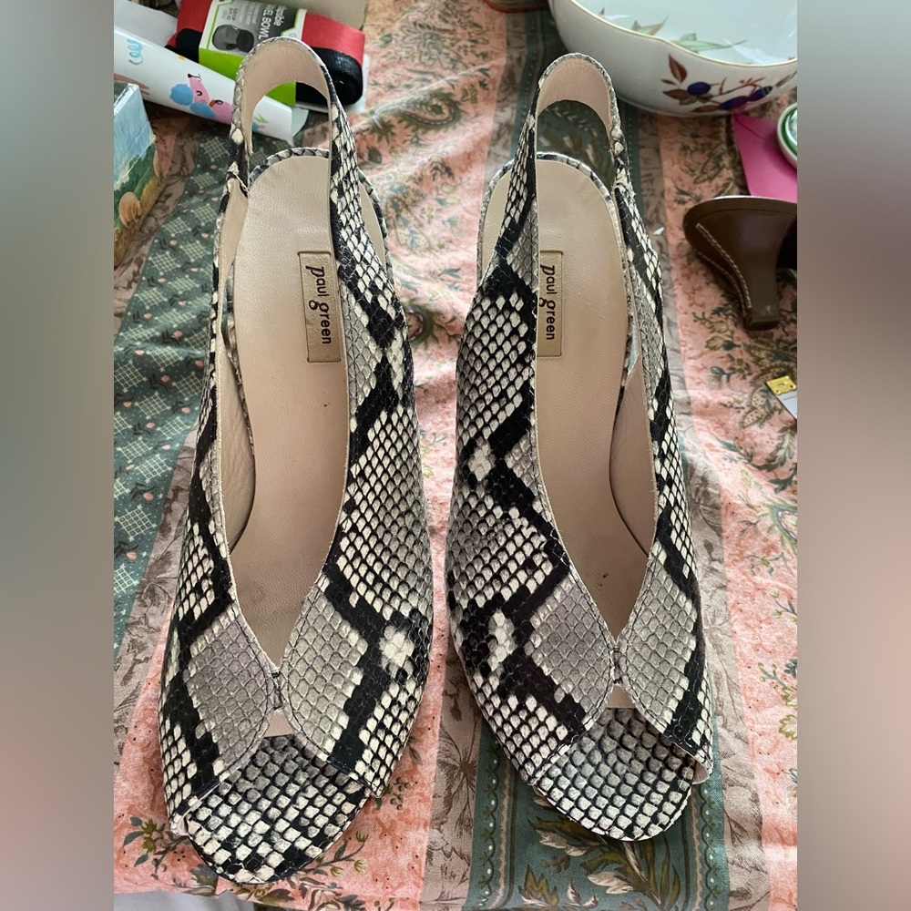 Paul Green leather snake Slingback 3 inch Heels. 👠 Size 7. Made in Austria. EC